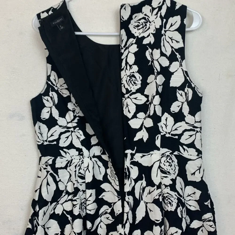 Talbot's women's size 6 small black white floral dress business casual tweed lin